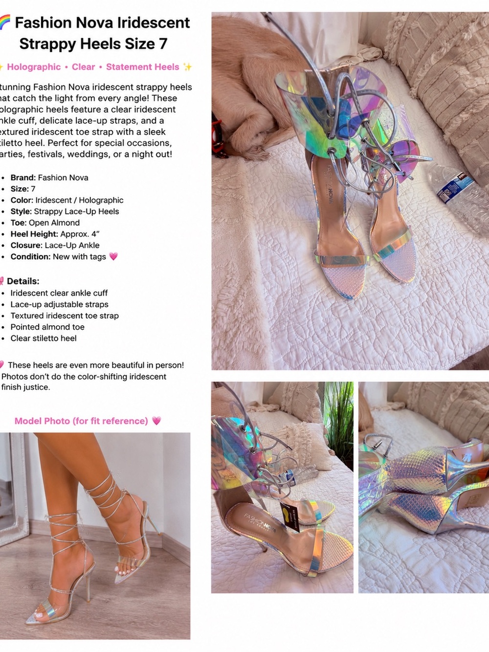 Fashion Nova Holographic Lace-Up Stiletto Heels